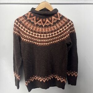 L.L.Bean Women's XS Cotton Ragg Sweater, Funnelneck Pullover Fair Isle